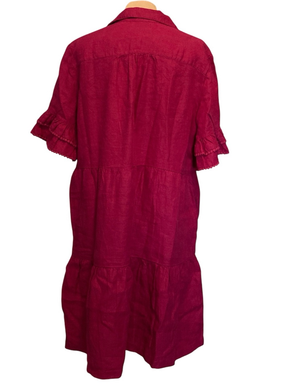100% Linen Short Sleeve V-Neck Midi Dress w/Pockets in Raspberry | chico’s - Picture 2 of 13
